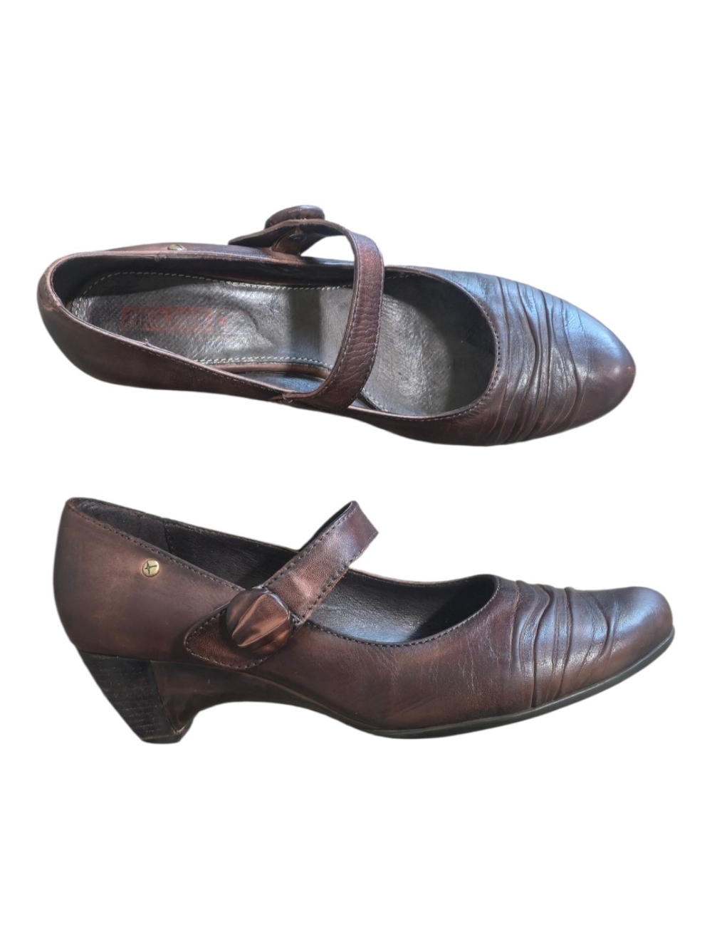 Pikolinos Gandia Ruched Leather Mary Jane Pumps Ankle Strap Brown 40 US 9 Spain